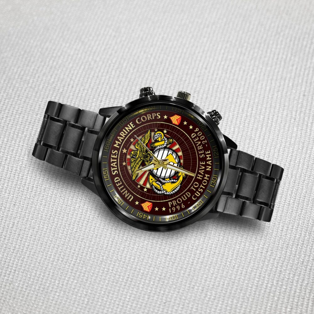 US Marine Corps, Land Of The Free, Because Of The Brave - Black Stainless Steel Watch - Image 3
