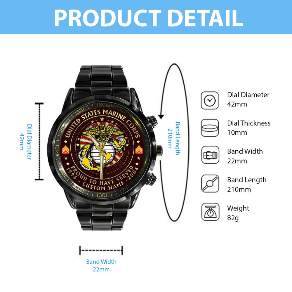 US Marine Corps, Land Of The Free, Because Of The Brave - Black Stainless Steel Watch - Image 4