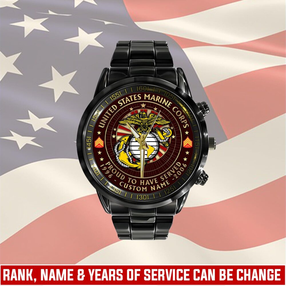 US Marine Corps, Land Of The Free, Because Of The Brave - Black Stainless Steel Watch