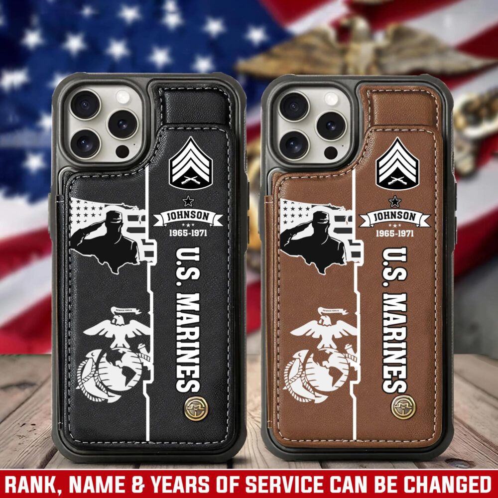 US Marine Corps, Land Of The Free, Because Of The Brave - Leather Flip Phone Case