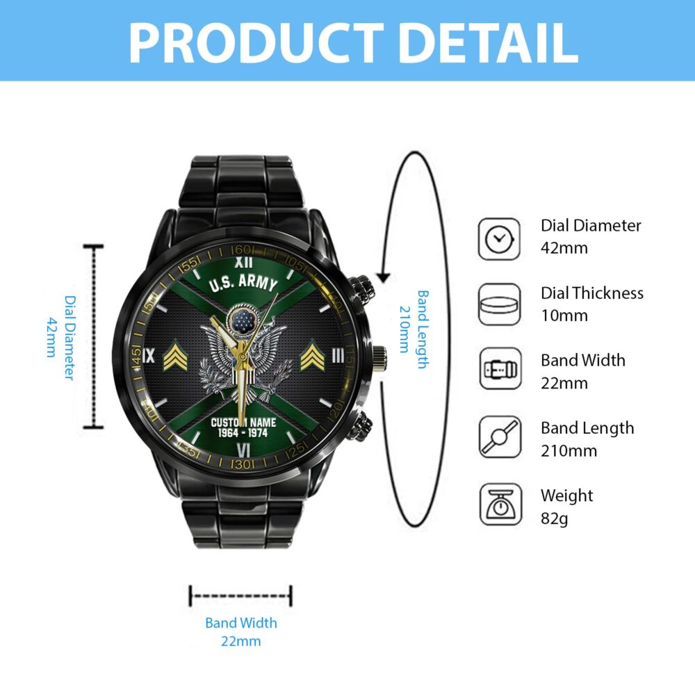 US Army, Freedom Isn't Free - Black Stainless Steel Watch - Image 4