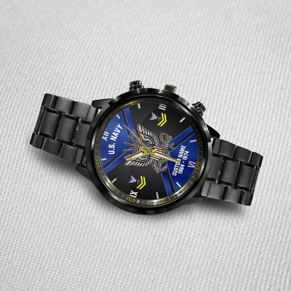 US Navy, E 4 Red - Black Stainless Steel Watch - Image 3