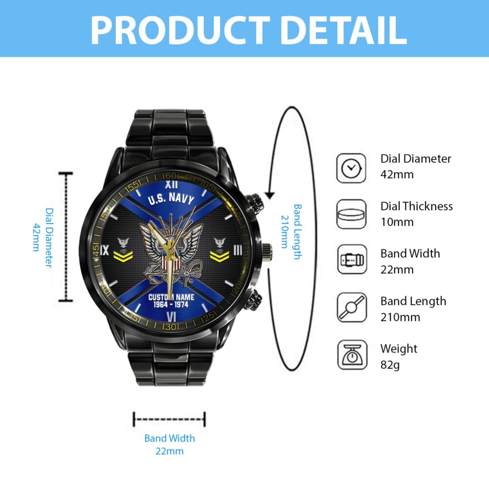 US Navy, E 4 Red - Black Stainless Steel Watch - Image 4