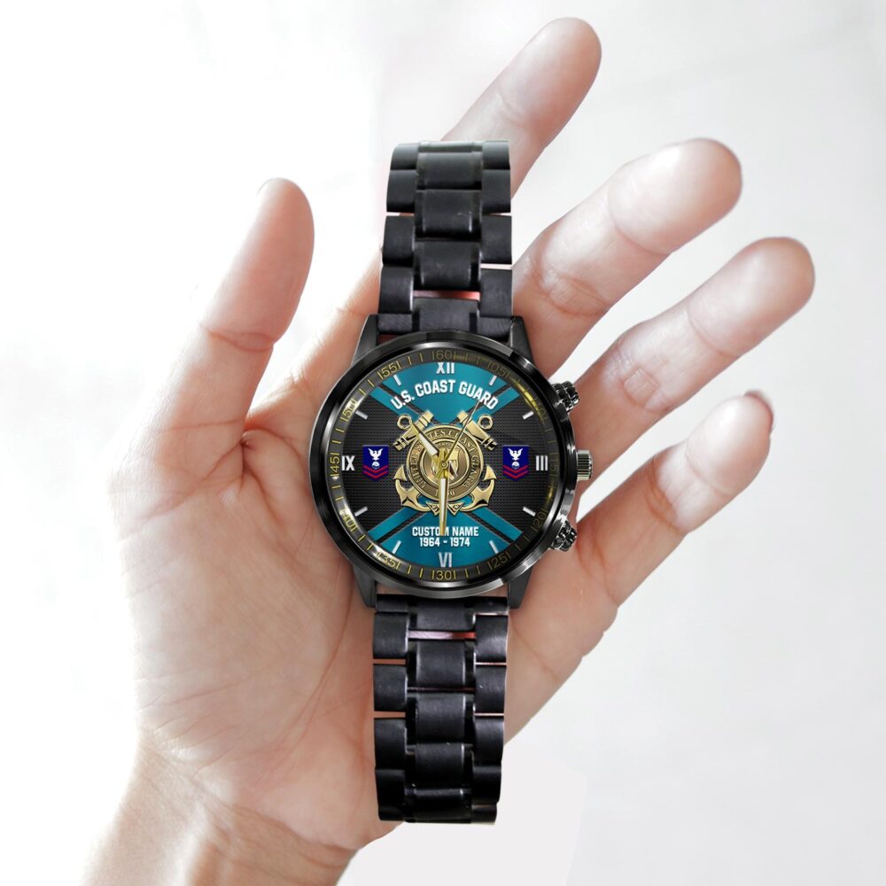 US Coast Guard, Freedom Isn't Free - Black Stainless Steel Watch - Image 2