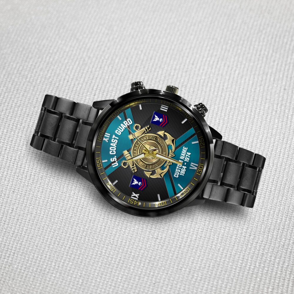 US Coast Guard, Freedom Isn't Free - Black Stainless Steel Watch - Image 3