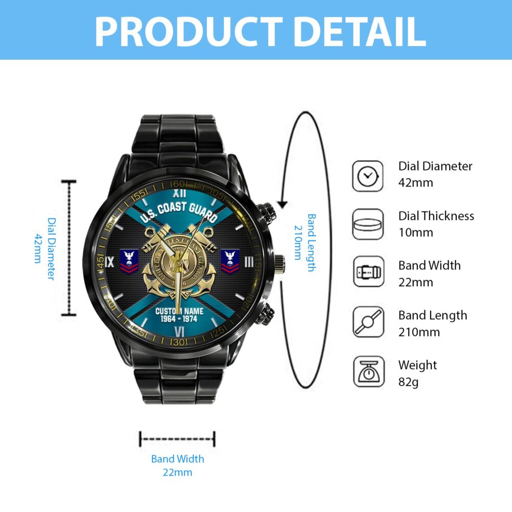 US Coast Guard, Freedom Isn't Free - Black Stainless Steel Watch - Image 4
