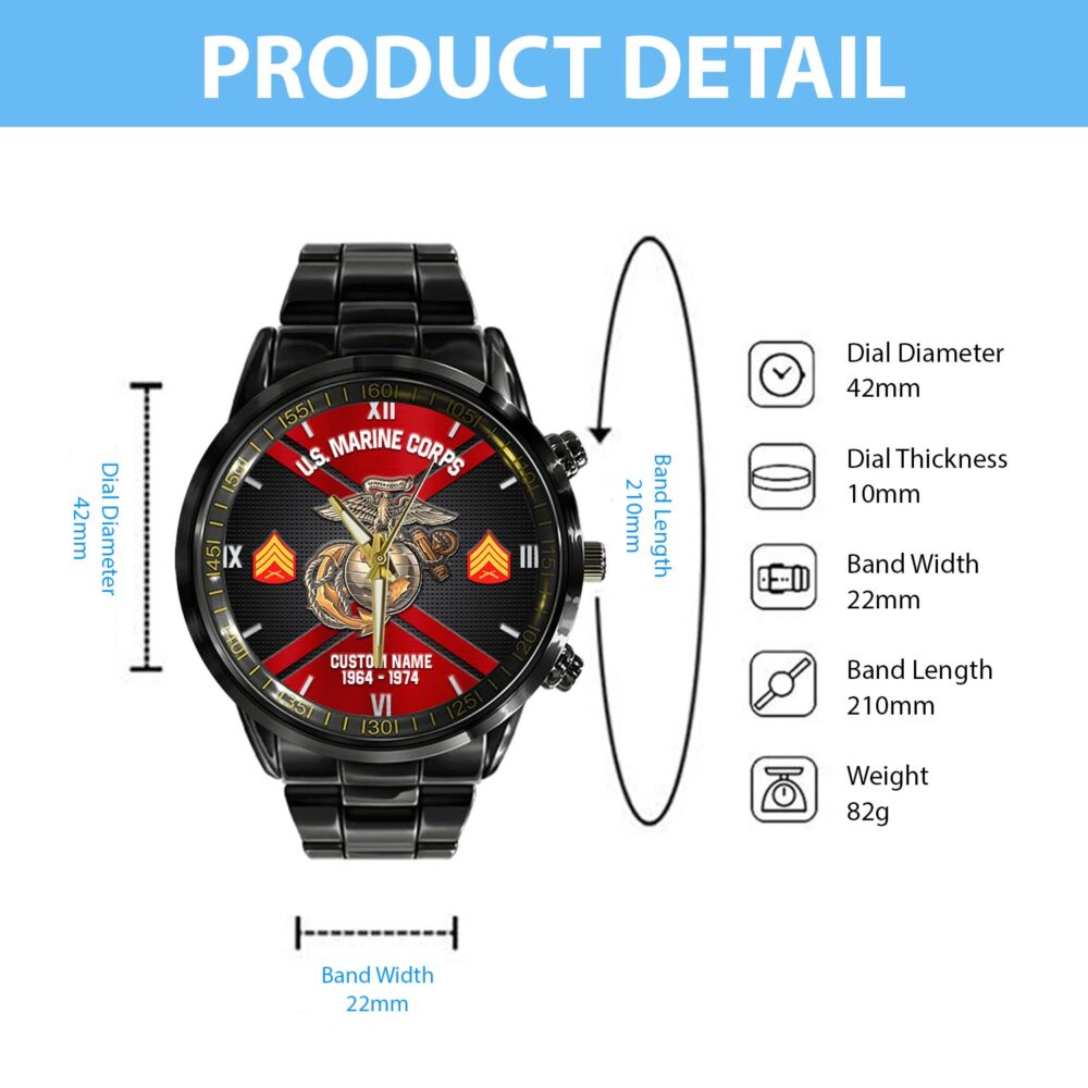 US Marine Corps, First to Fight - Black Stainless Steel Watch - Image 4