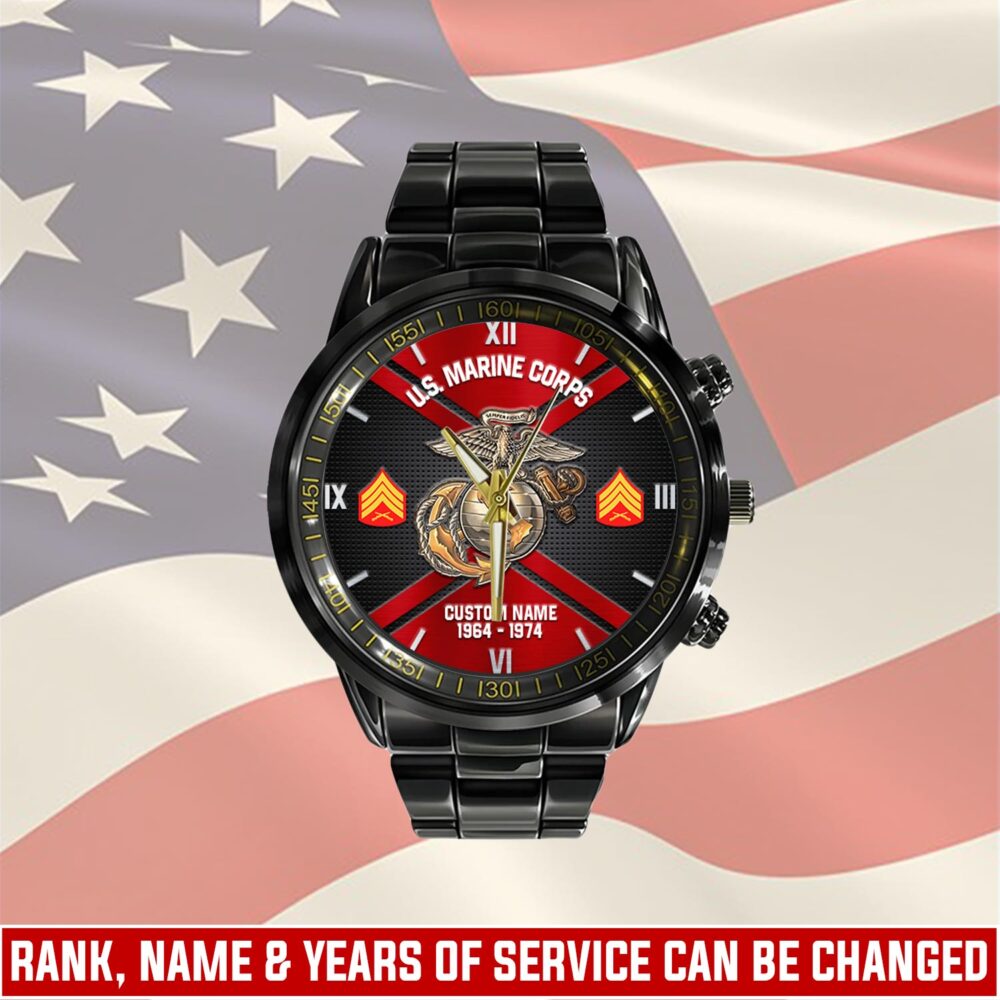 US Marine Corps, First to Fight - Black Stainless Steel Watch