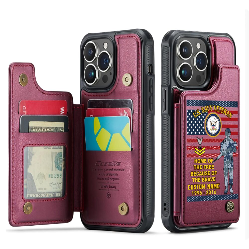US Navy, No One Fights Alone - Leather Flip Phone Case - Image 4
