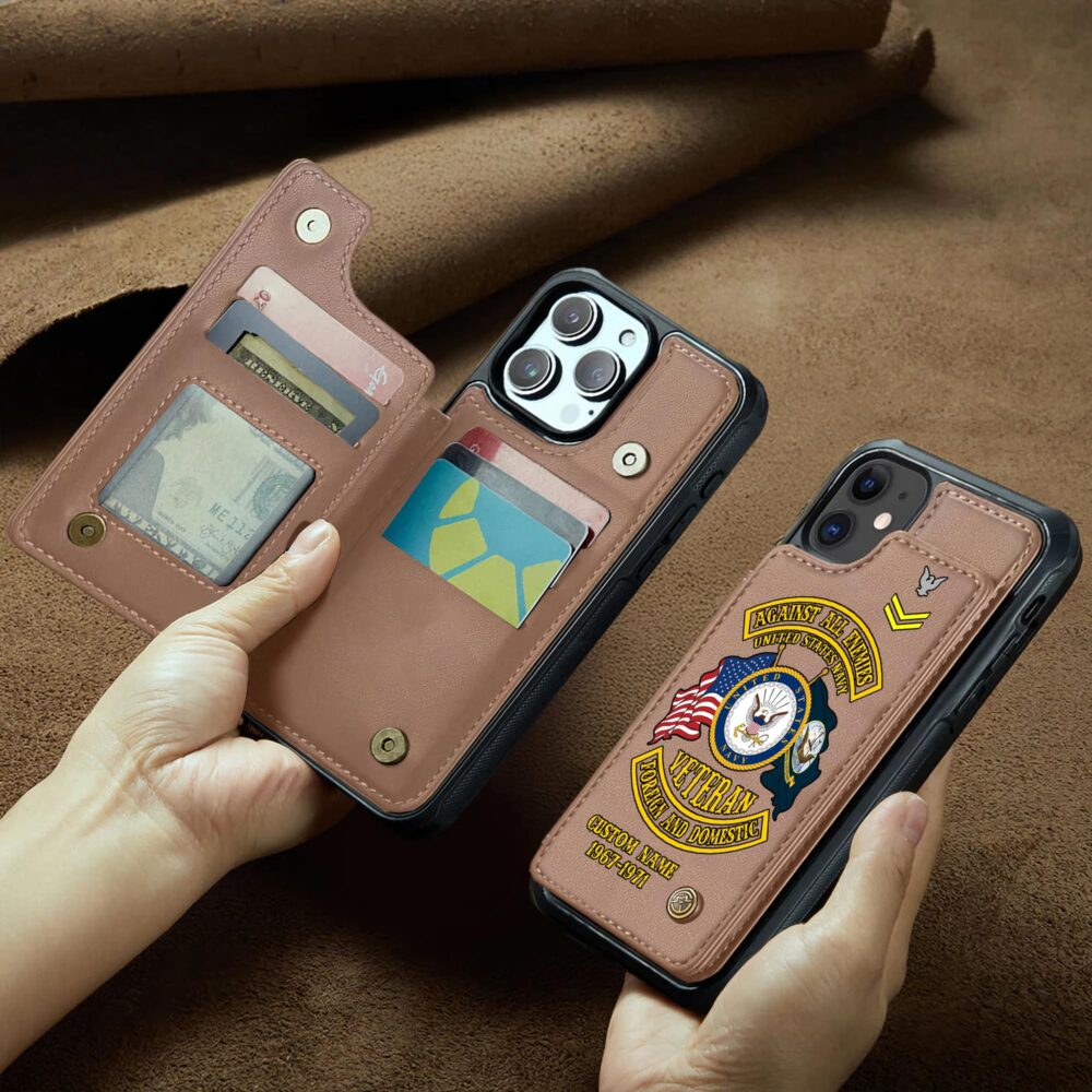 US Navy, Proud Veteran - Leather Flip Phone Case - Image 2