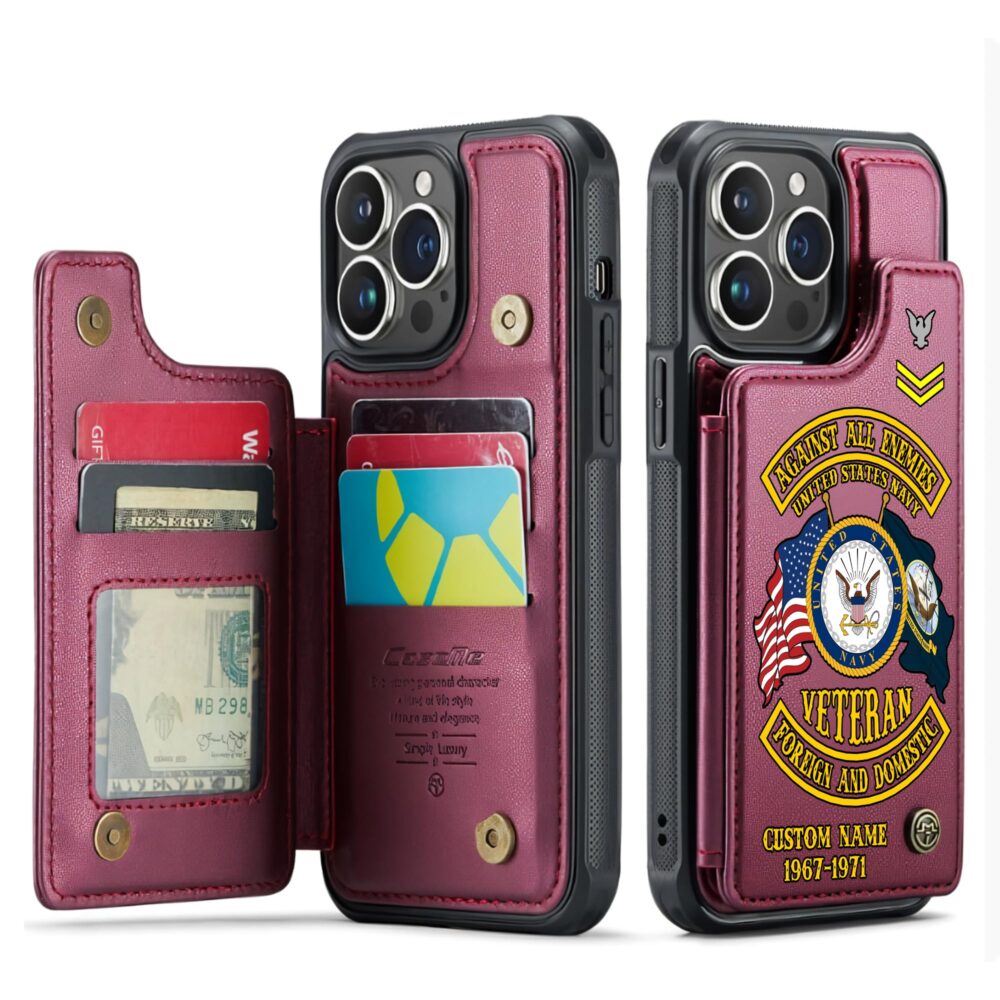 US Navy, Proud Veteran - Leather Flip Phone Case - Image 4