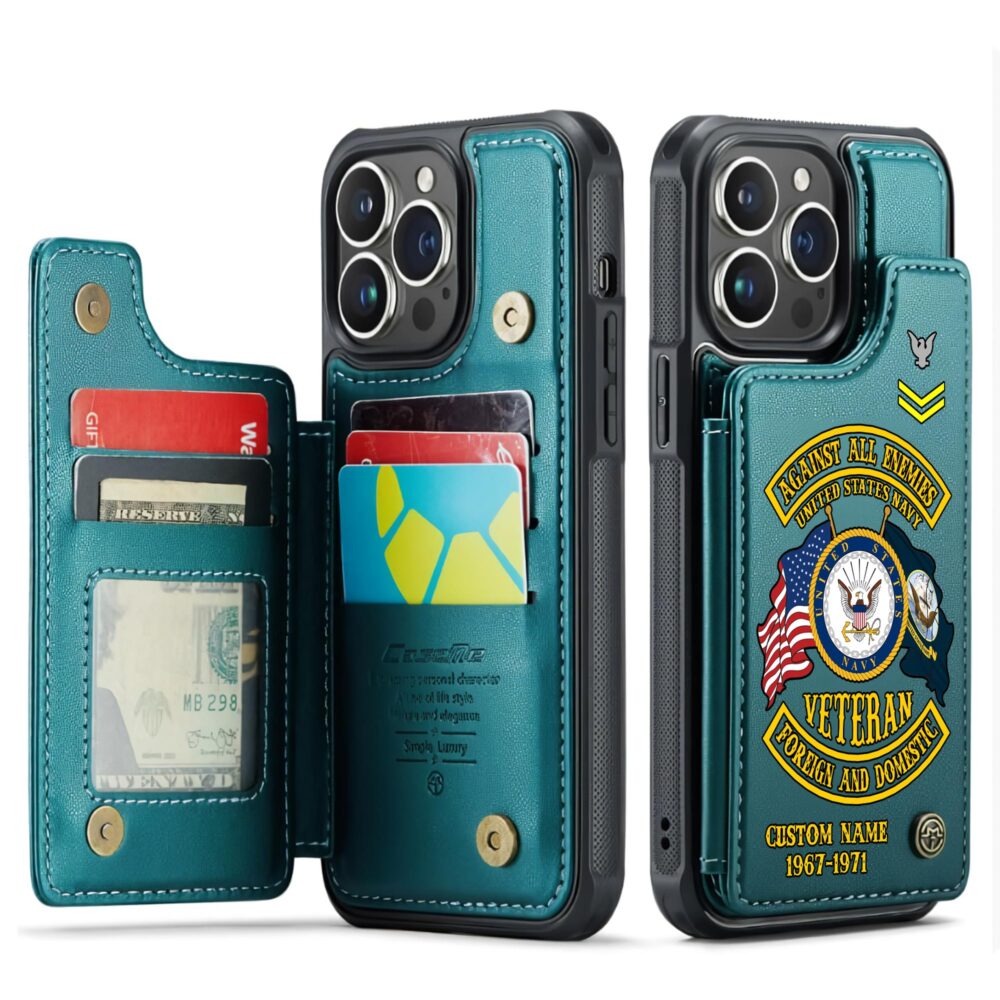 US Navy, Proud Veteran - Leather Flip Phone Case - Image 5