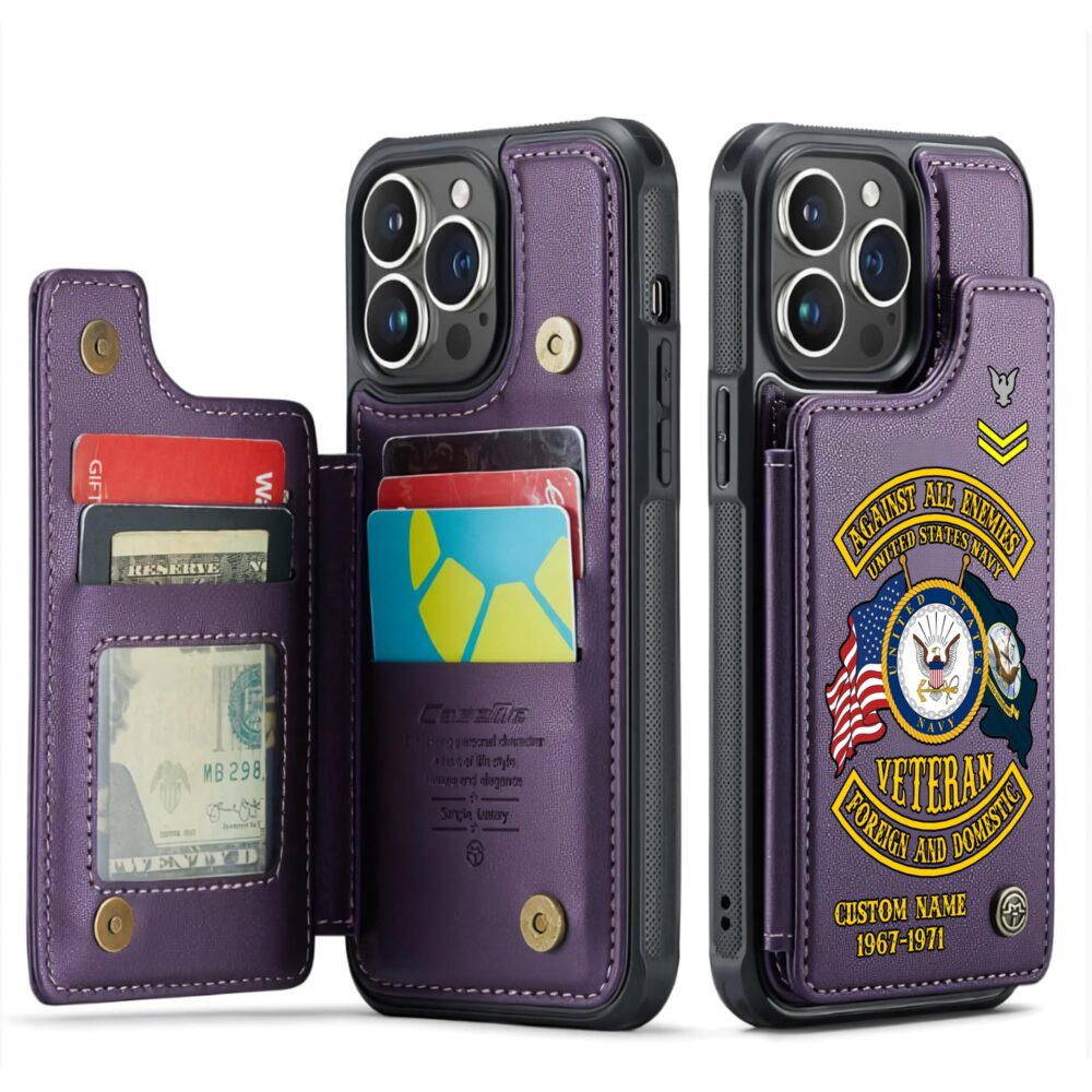 US Navy, Proud Veteran - Leather Flip Phone Case - Image 6