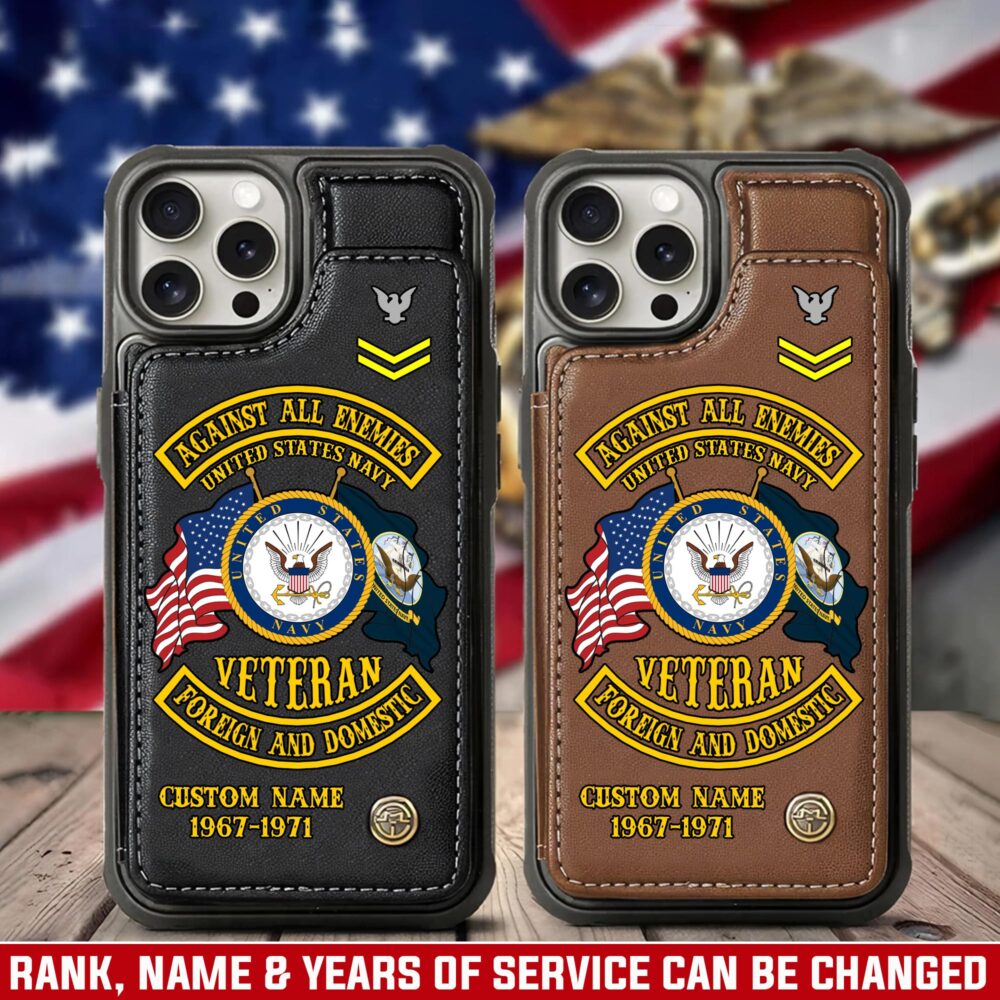 US Navy, Proud Veteran - Leather Flip Phone Case