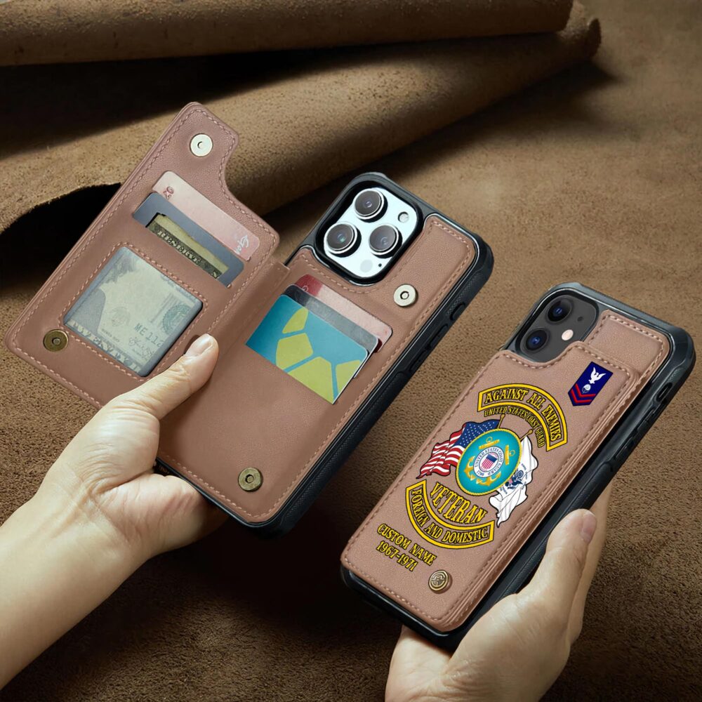 US Coast Guard, Proud Veteran - Leather Flip Phone Case - Image 2
