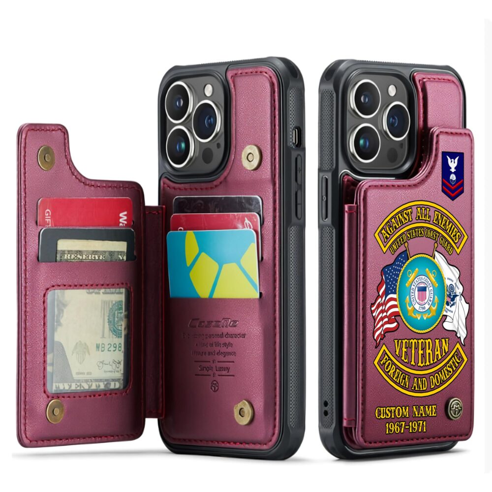US Coast Guard, Proud Veteran - Leather Flip Phone Case - Image 4