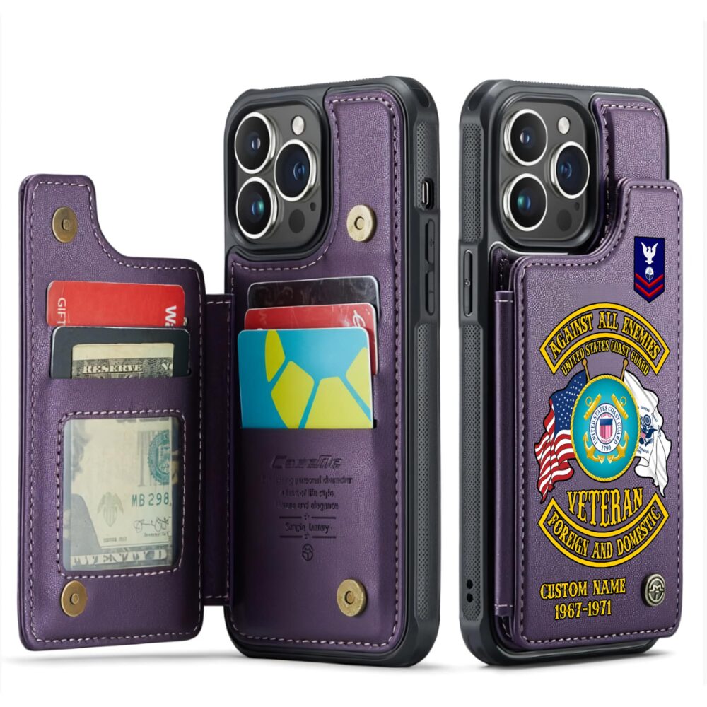 US Coast Guard, Proud Veteran - Leather Flip Phone Case - Image 6
