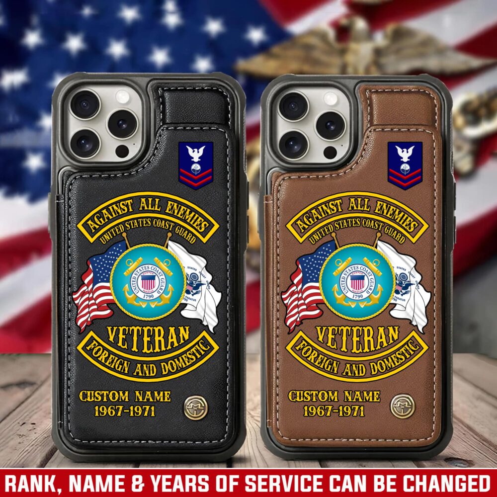 US Coast Guard, Proud Veteran - Leather Flip Phone Case