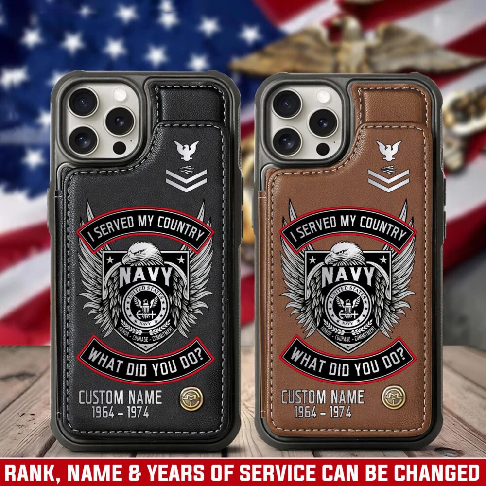 US Navy, E 4 Gold - Leather Flip Phone Case