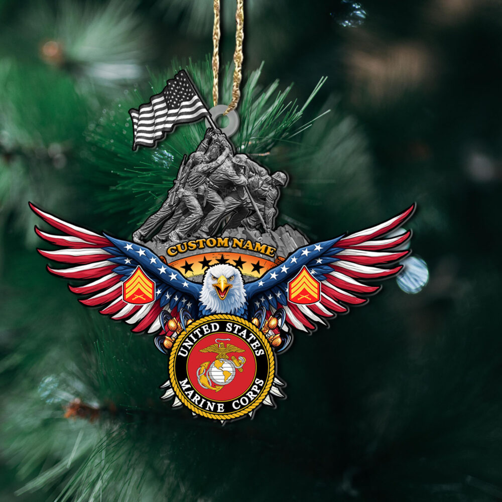 US Marine Corps, Land Of The Free, Because Of The Brave - Wooden Ornament Pack 6 - Image 2