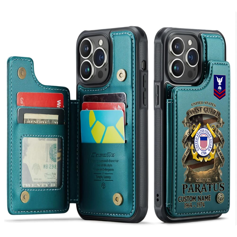 US Coast Guard, No One Fights Alone - Leather Flip Phone Case - Image 5