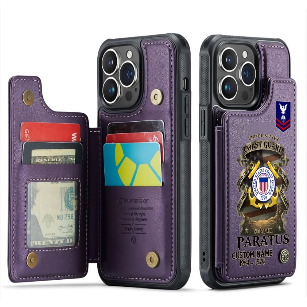US Coast Guard, No One Fights Alone - Leather Flip Phone Case - Image 6