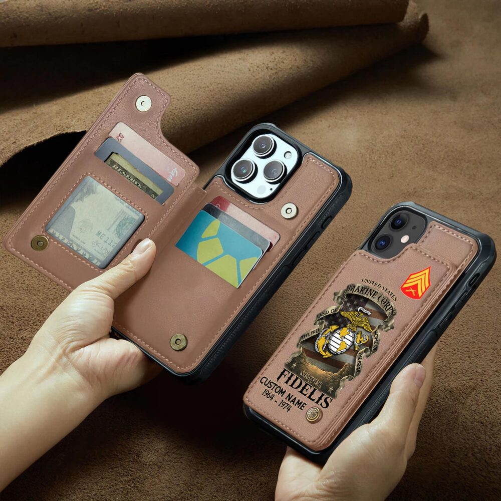 US Marine Corps, I Walked The Walk - Leather Flip Phone Case - Image 2