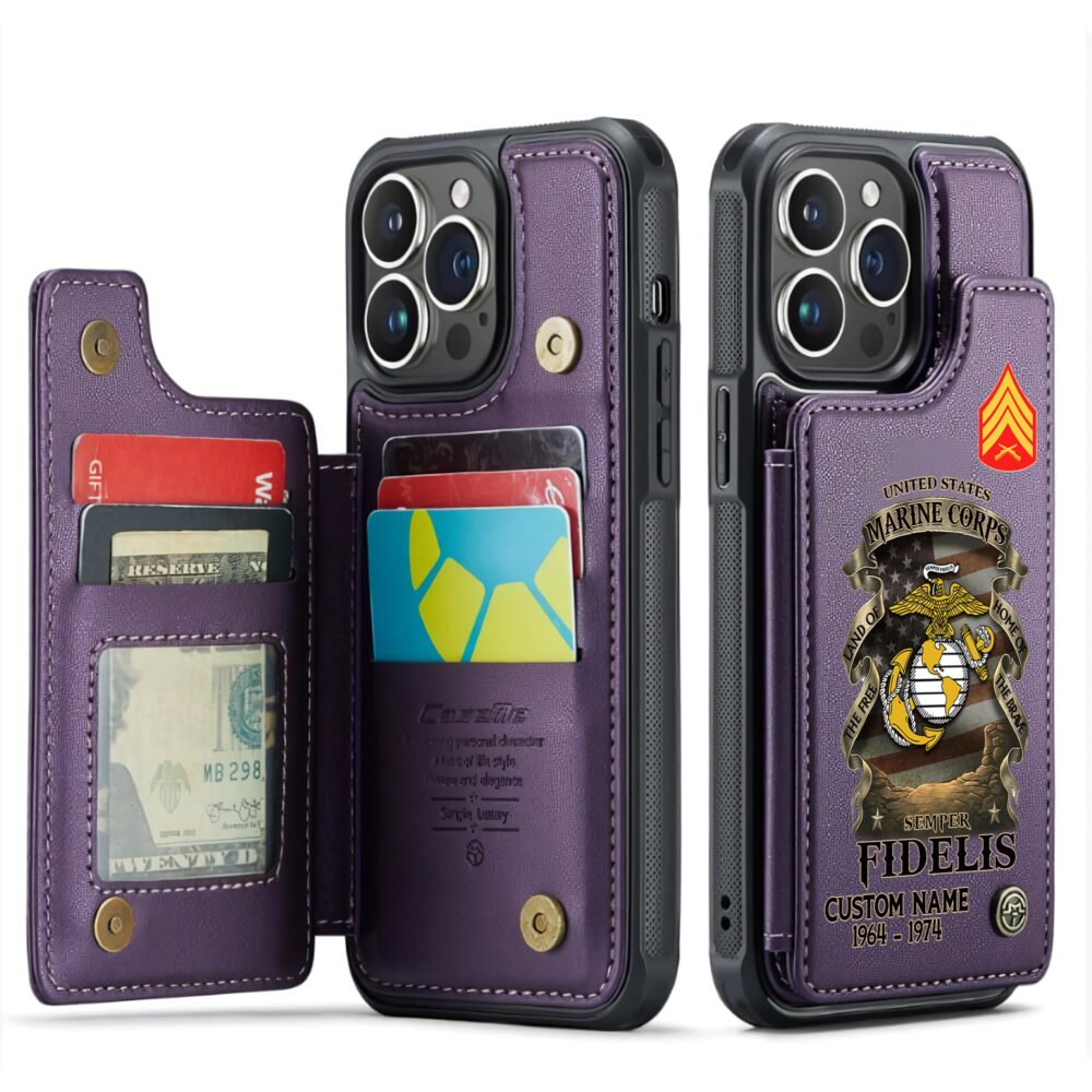 US Marine Corps, I Walked The Walk - Leather Flip Phone Case - Image 6