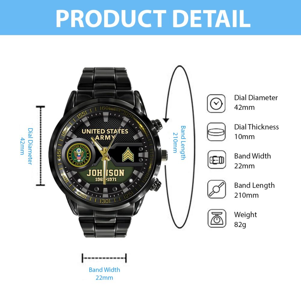 US Army, Thank a Veteran - Black Stainless Steel Watch - Image 4