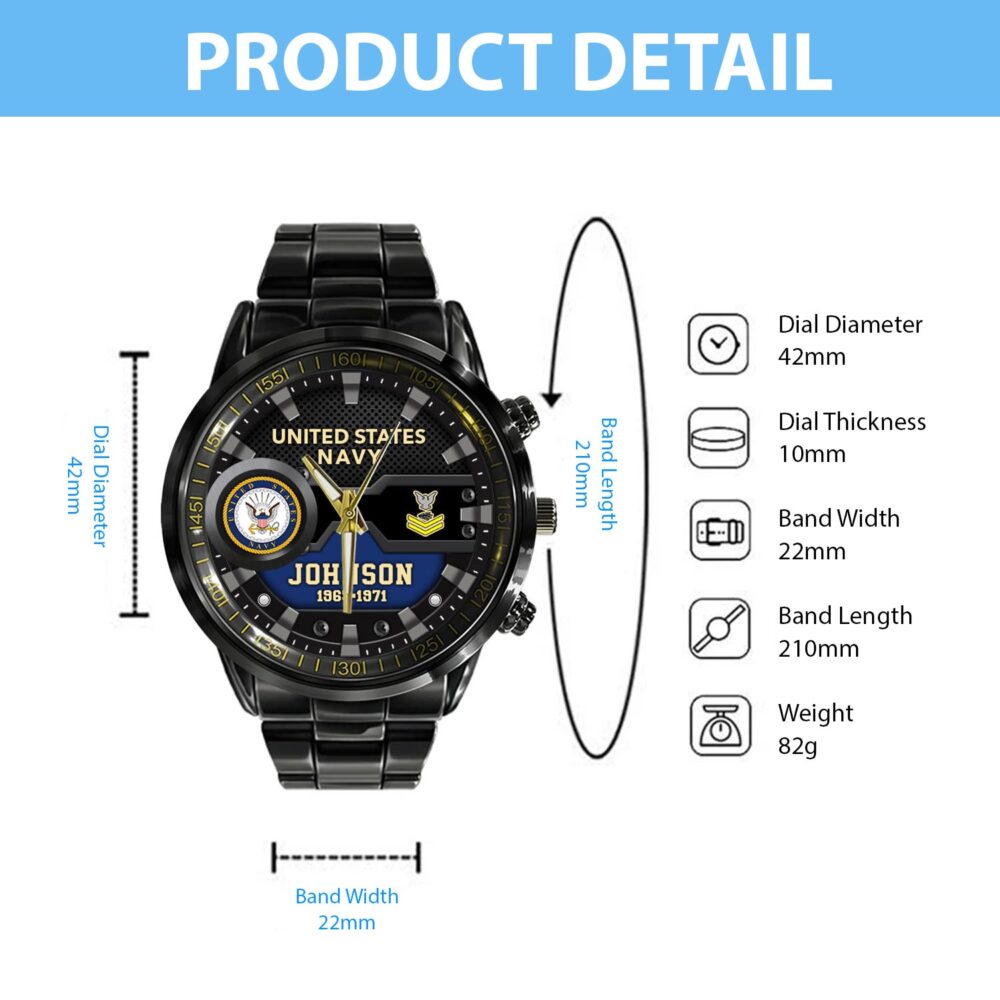 US Navy, All Gave Some, Some Gave All - Black Stainless Steel Watch - Image 4
