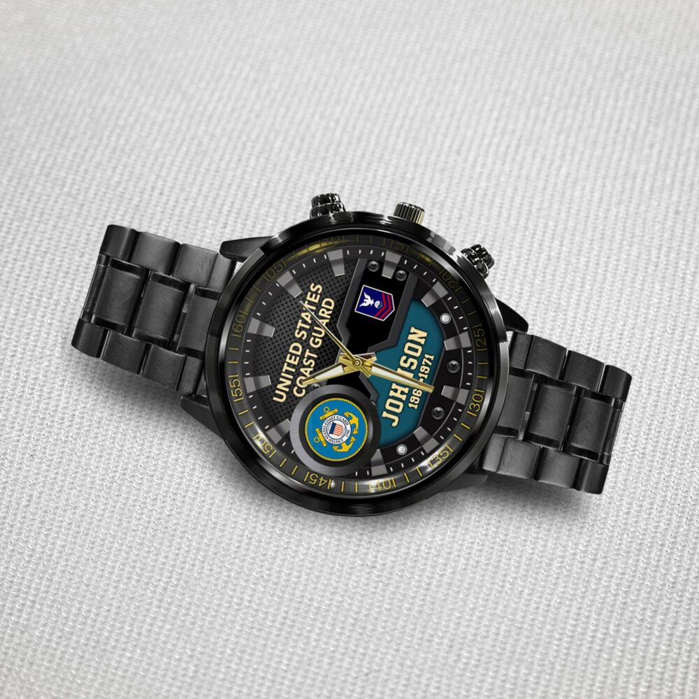 US Coast Guard, E 2 Blue - Black Stainless Steel Watch - Image 3