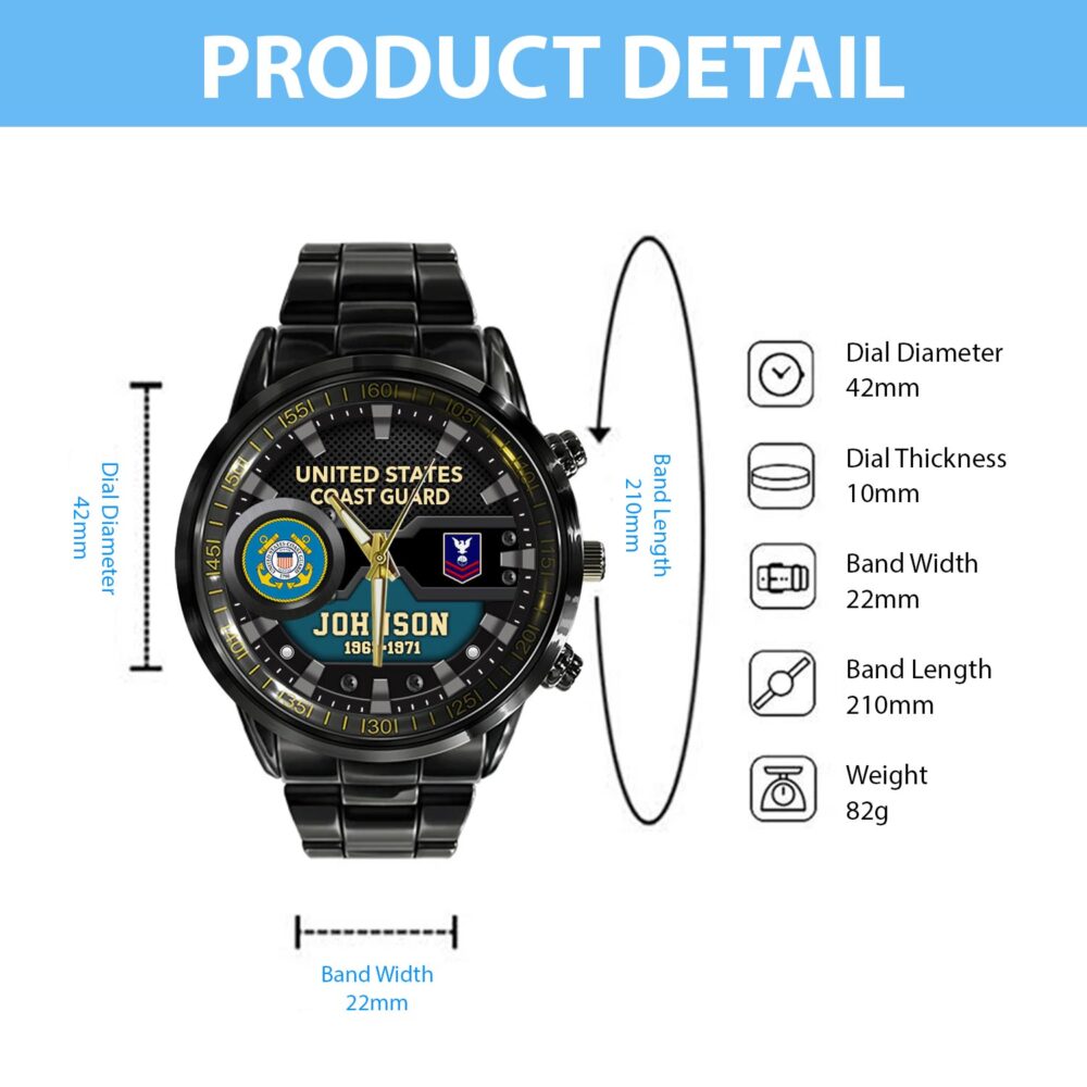 US Coast Guard, E 2 Blue - Black Stainless Steel Watch - Image 4