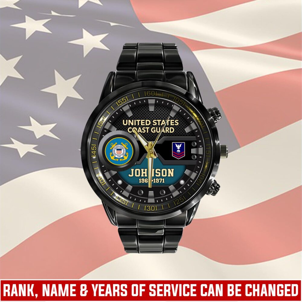 US Coast Guard, E 2 Blue - Black Stainless Steel Watch