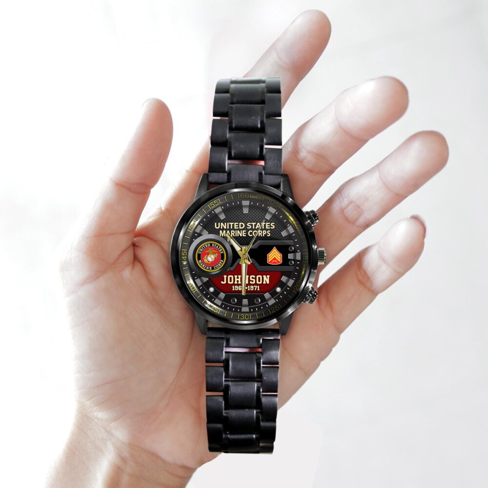 US Marine Corps, E 4 Marines Corporal - Black Stainless Steel Watch - Image 2