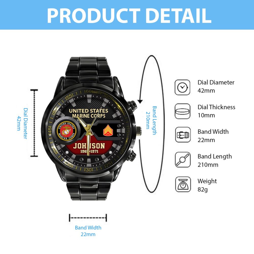 US Marine Corps, E 4 Marines Corporal - Black Stainless Steel Watch - Image 4