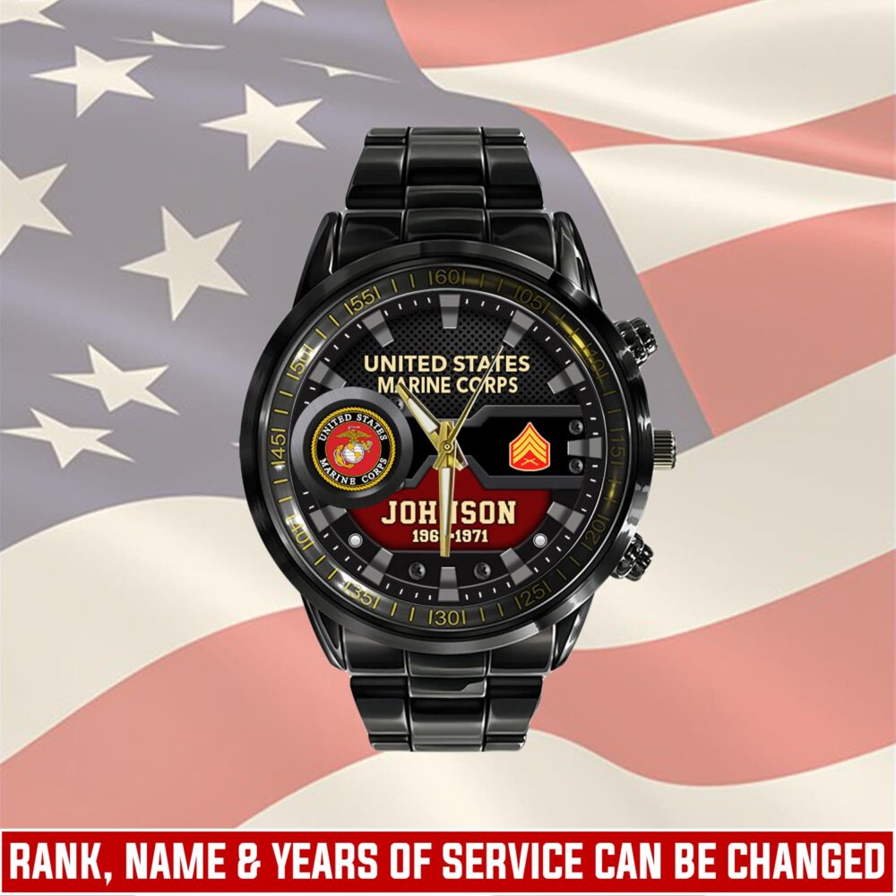 US Marine Corps, E 4 Marines Corporal - Black Stainless Steel Watch