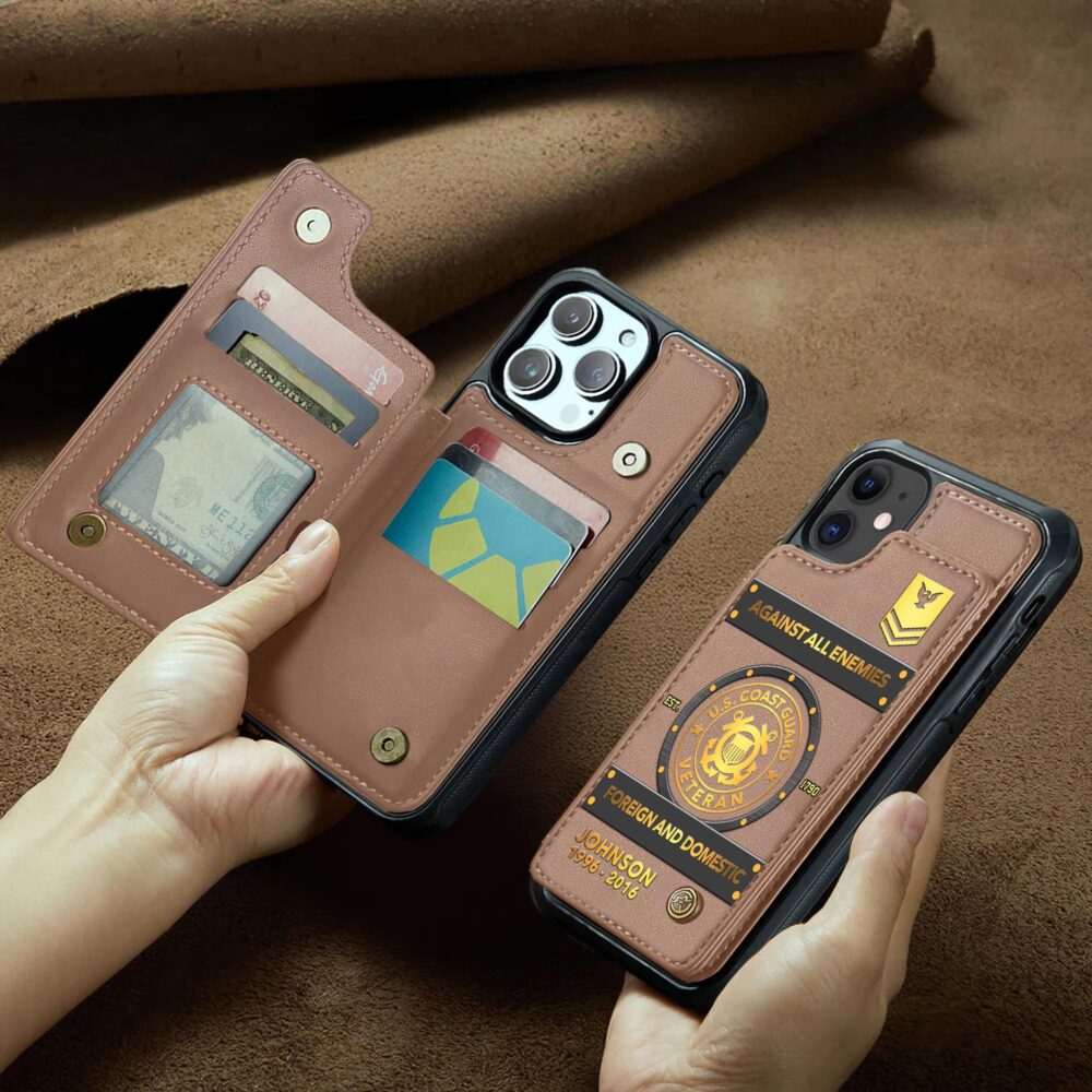 US Coast Guard, Proud Veteran - Leather Flip Phone Case - Image 2