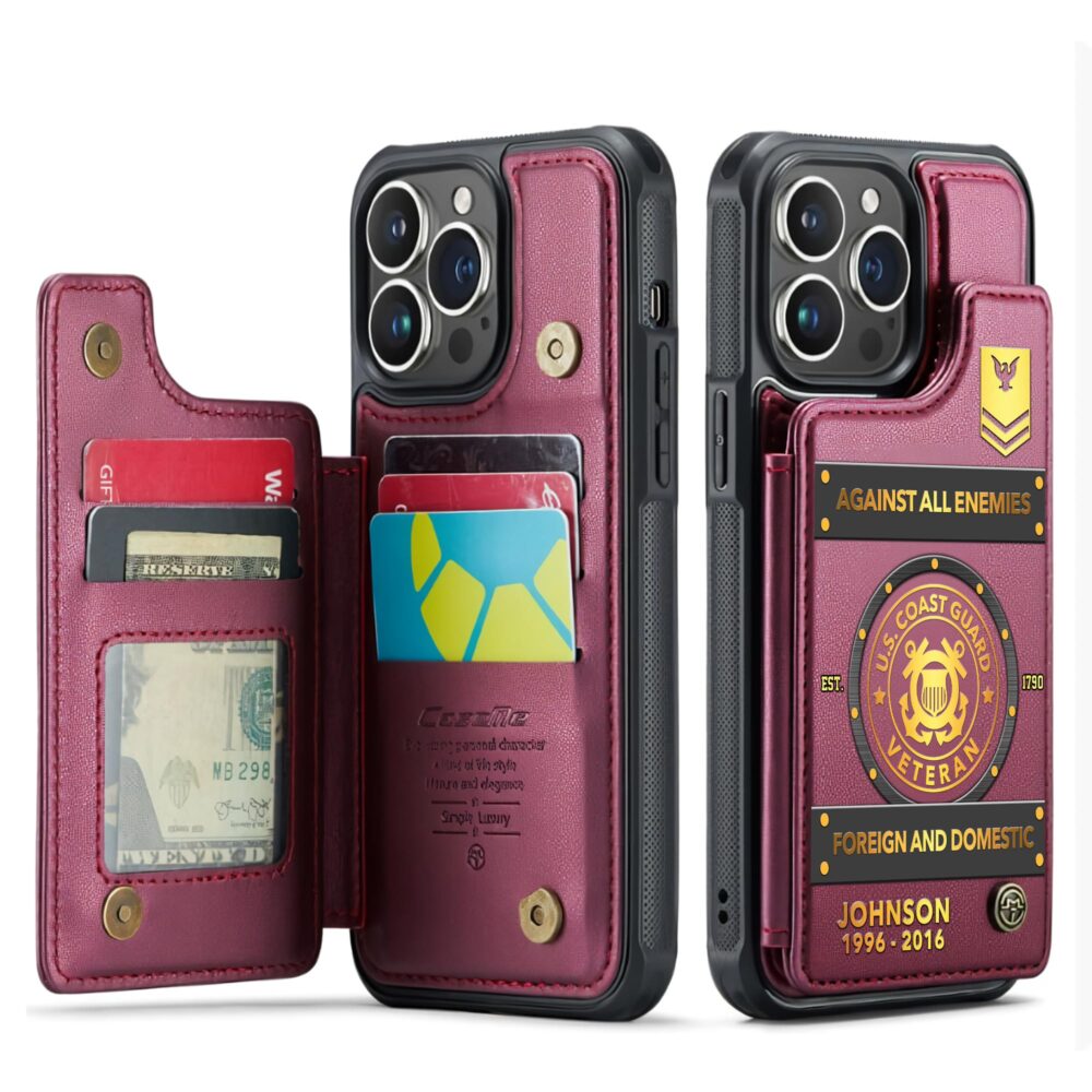 US Coast Guard, Proud Veteran - Leather Flip Phone Case - Image 4