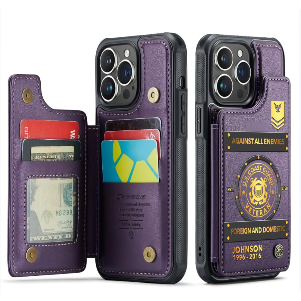 US Coast Guard, Proud Veteran - Leather Flip Phone Case - Image 6