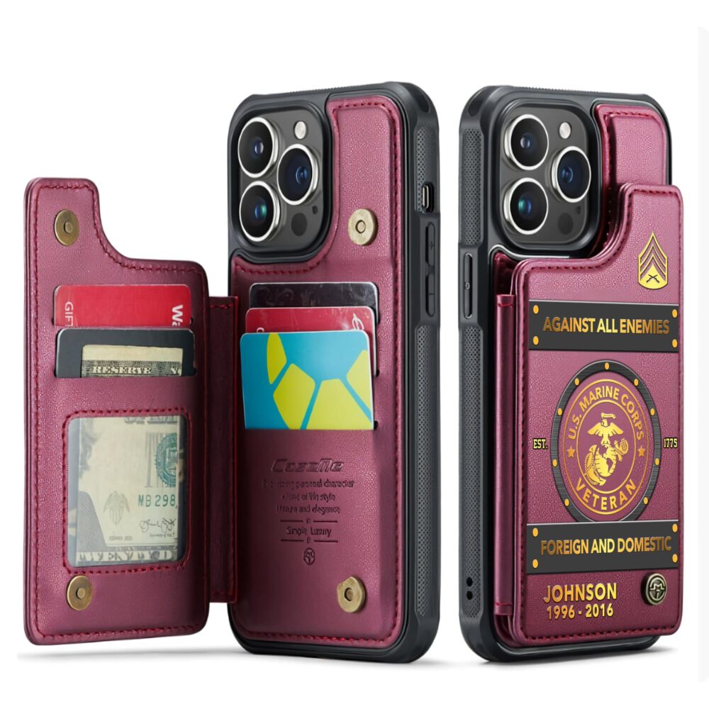 US Marine Corps, Honor, Duty, Service - Leather Flip Phone Case - Image 4