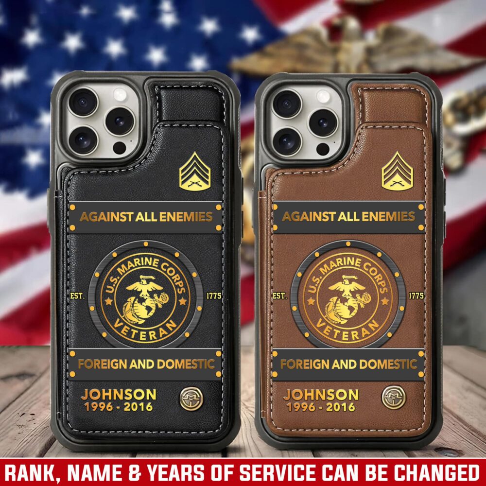 US Marine Corps, Honor, Duty, Service - Leather Flip Phone Case