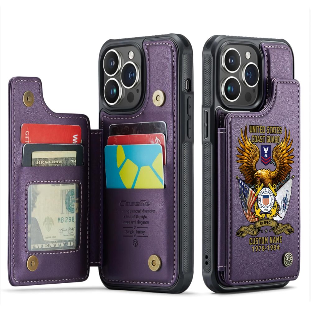 US Coast Guard, E 3 Blue - Leather Flip Phone Case - Image 6