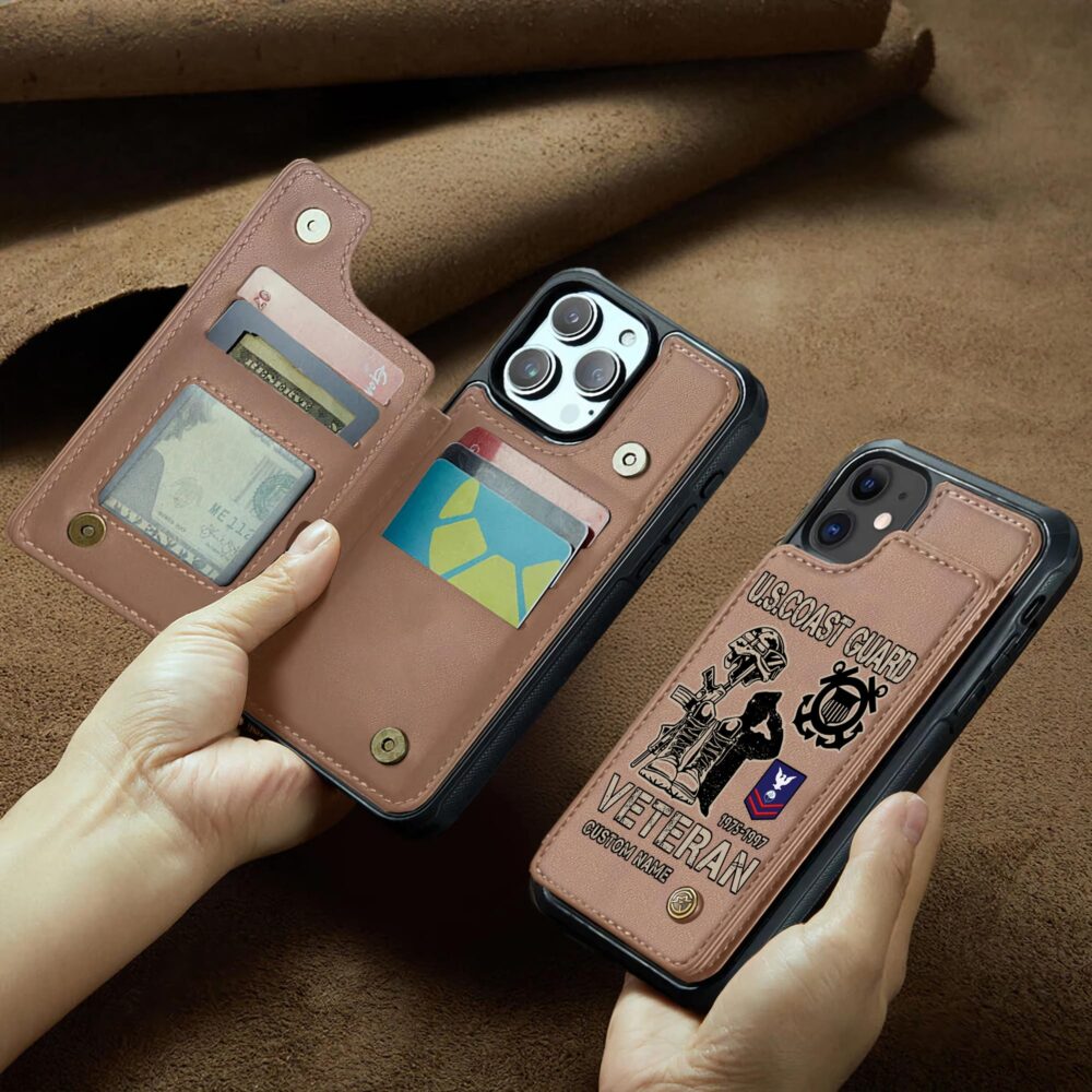 US Coast Guard, E 8 Gold - Leather Flip Phone Case - Image 2