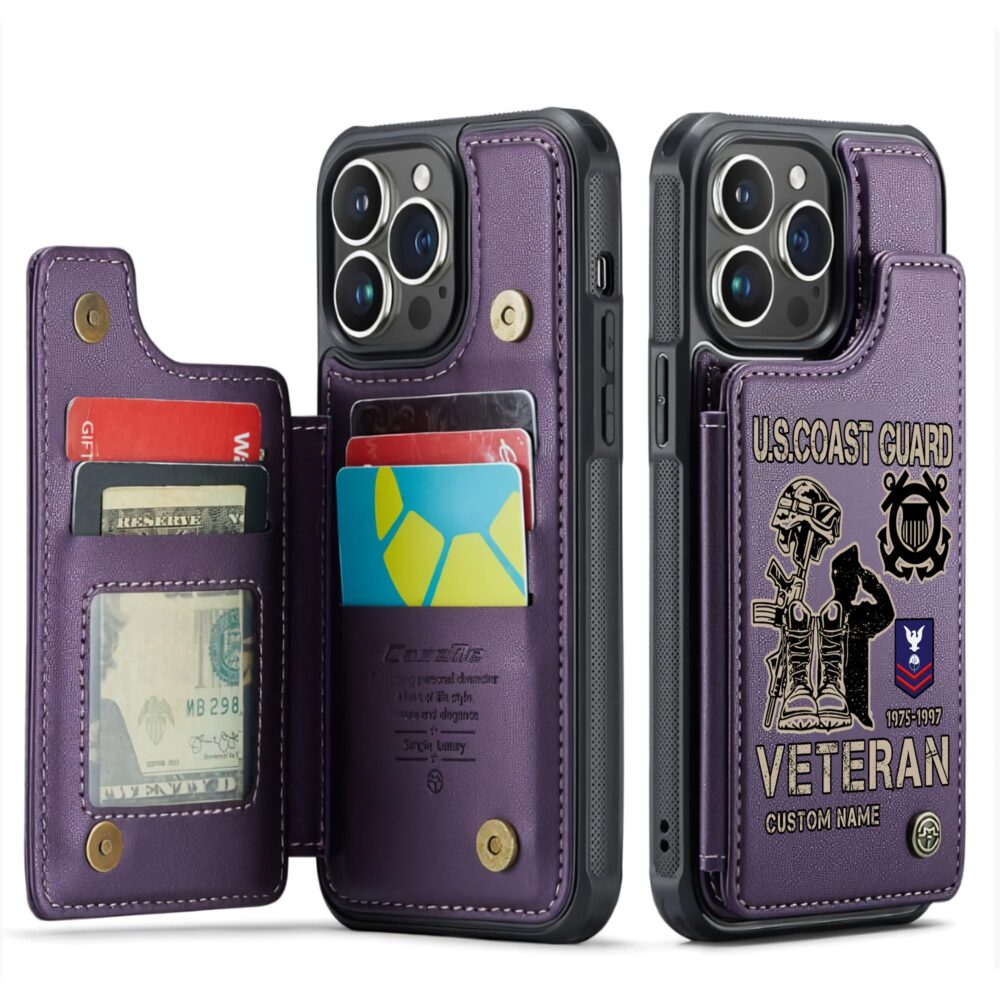 US Coast Guard, E 8 Gold - Leather Flip Phone Case - Image 6