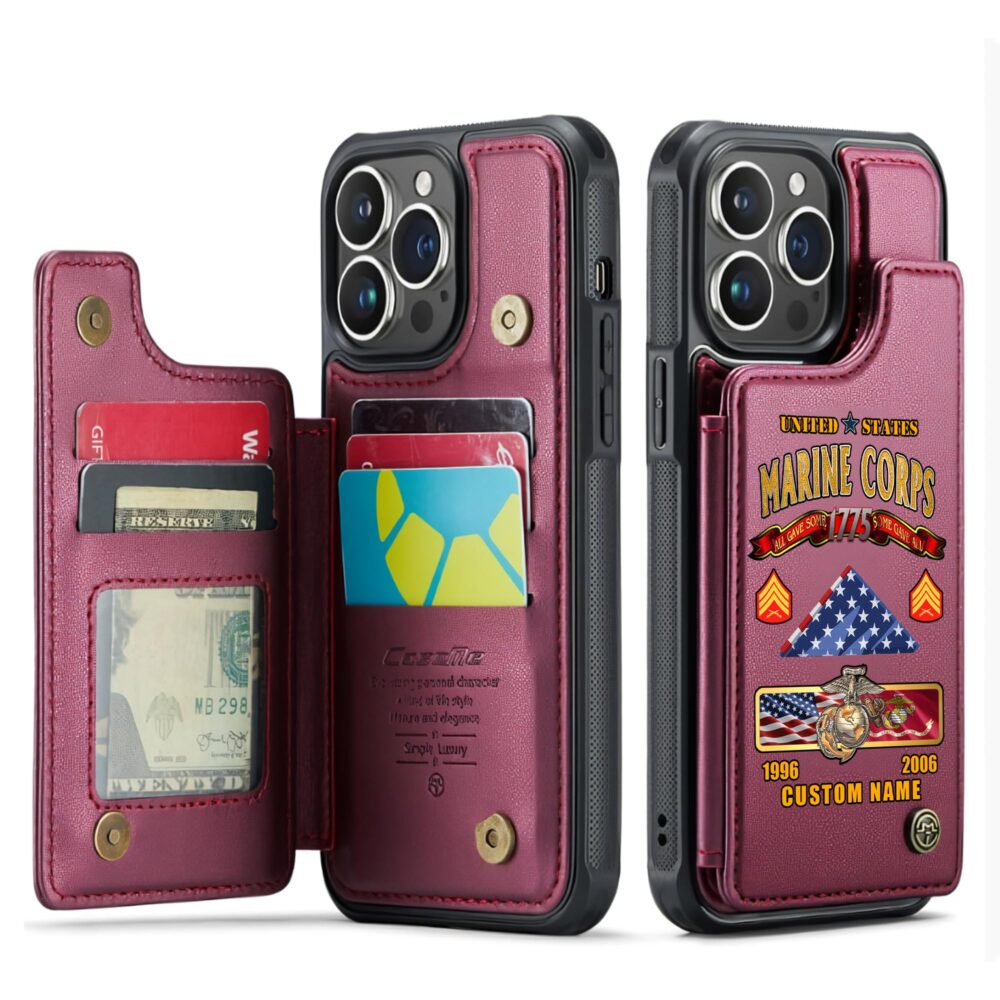 US Marine Corps, Defender of Freedom - Leather Flip Phone Case - Image 4