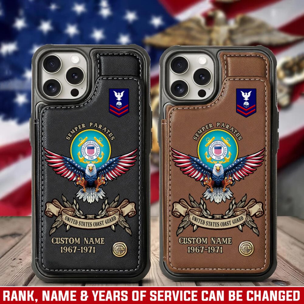 US Coast Guard, E 9 Gold - Leather Flip Phone Case