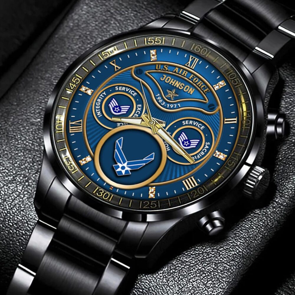 US Air Force, Duty, Honor, Country - Black Stainless Steel Watch - Image 4