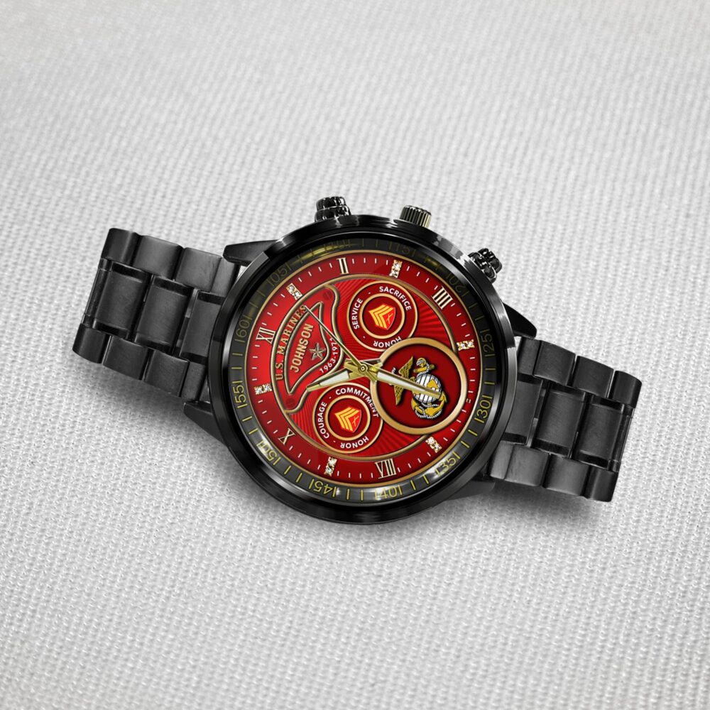 US Marine Corps, Remember - Honor - Respect - Black Stainless Steel Watch - Image 3
