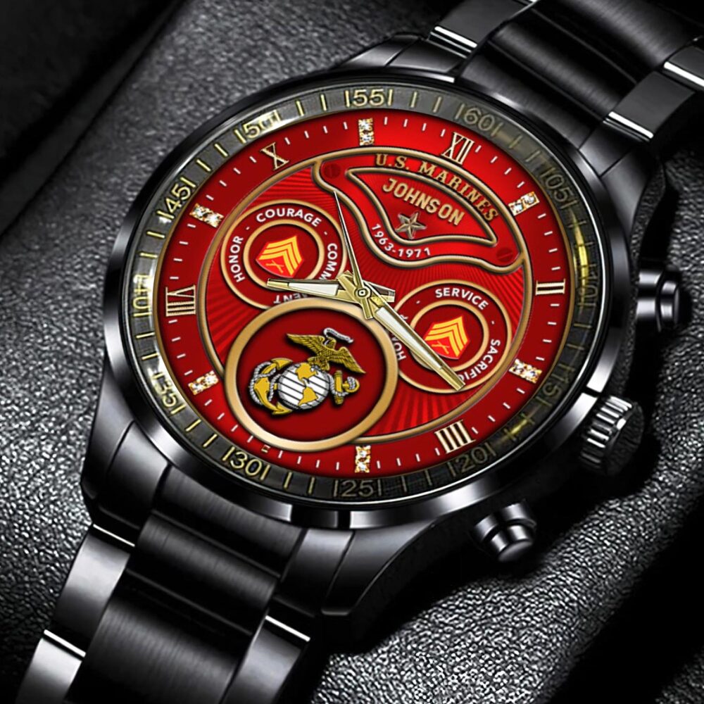 US Marine Corps, Remember - Honor - Respect - Black Stainless Steel Watch - Image 4