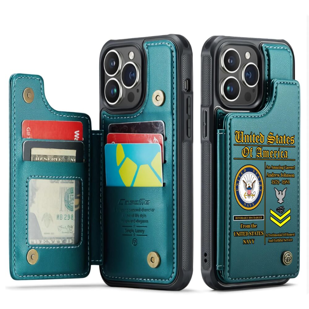 US Navy, E 7 Gold - Leather Flip Phone Case - Image 5
